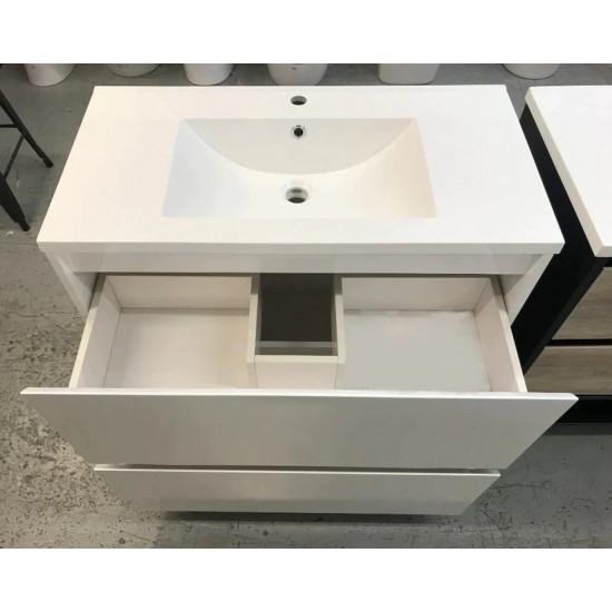 POLO 750X460X850MM PLYWOOD FLOOR STANDING VANITY - GLOSS WHITE WITH CERAMIC TOP