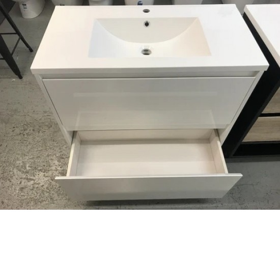 POLO 1000X450X850MM PLYWOOD FLOOR STANDING VANITY - GLOSS WHITE WITH CERAMIC TOP