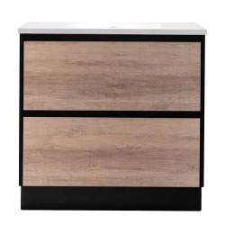 POLO 750X460X850MM PLYWOOD FLOOR STANDING VANITY - BLACK AND LIGHT OAK WITH CERAMIC TOP POLO 750X460X850MM PLYWOOD FLOOR STANDING VANITY - BLACK AND LIGHT OAK WITH CERAMIC TOP
