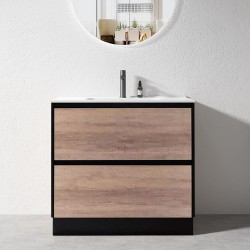 POLO 900X460X850MM PLYWOOD FLOOR STANDING VANITY - BLACK AND LIGHT OAK WITH CERAMIC TOP POLO 900X460X850MM PLYWOOD FLOOR STANDING VANITY - BLACK AND LIGHT OAK WITH CERAMIC TOP