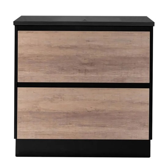 POLO 900X460X850MM PLYWOOD FLOOR STANDING VANITY - BLACK AND LIGHT OAK WITH BLACK POLYMARBLE TOP POLO 900X460X850MM PLYWOOD FLOOR STANDING VANITY - BLACK AND LIGHT OAK WITH BLACK POLYMARBLE TOP