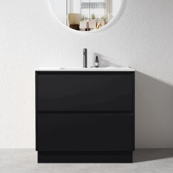 POLO 900X460X850MM PLYWOOD FLOOR STANDING VANITY - BLACK WITH CERAMIC TOP POLO 900X460X850MM PLYWOOD FLOOR STANDING VANITY - BLACK WITH CERAMIC TOP