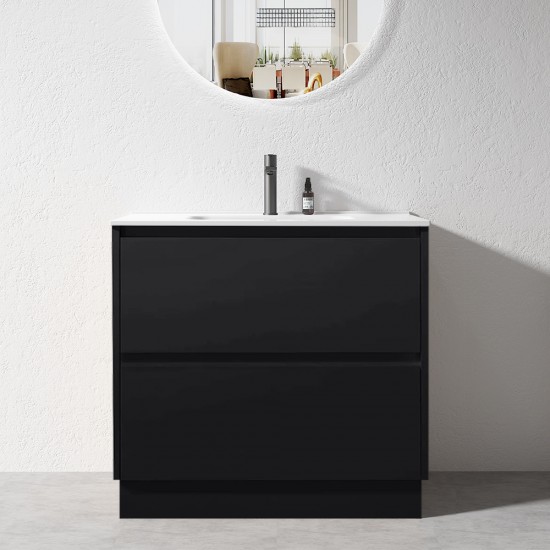 POLO 900X460X850MM PLYWOOD FLOOR STANDING VANITY - BLACK WITH CERAMIC TOP