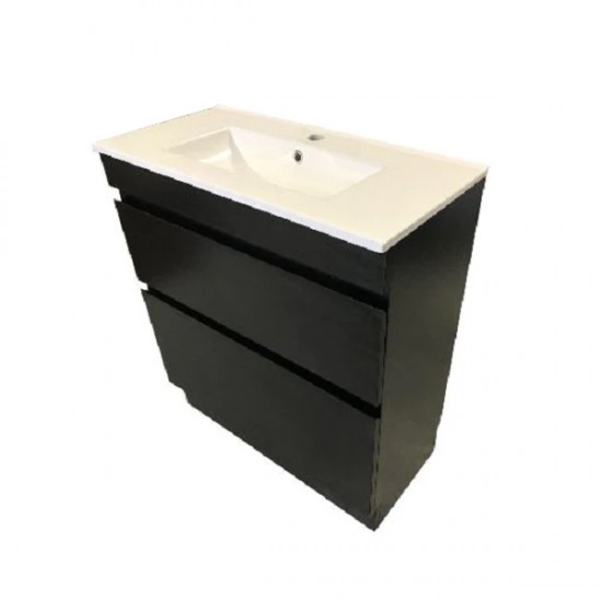 SLIM 600X360X860MM PLYWOOD FLOOR STANDING VANITY - BLACK WITH CERAMIC TOP