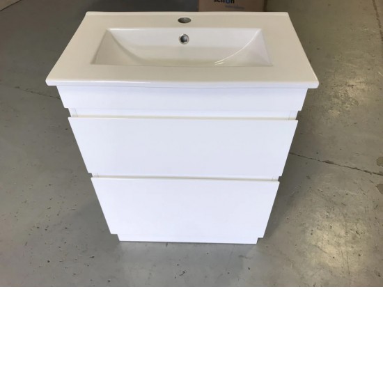 SLIM 600X360X860MM PLYWOOD FLOOR STANDING VANITY - GlOSS WHITE WITH CERAMIC TOP