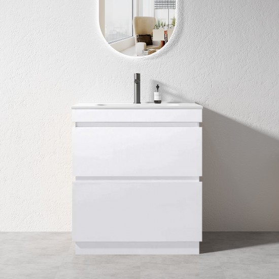 SLIM 600X360X860MM PLYWOOD FLOOR STANDING VANITY - GlOSS WHITE WITH CERAMIC TOP