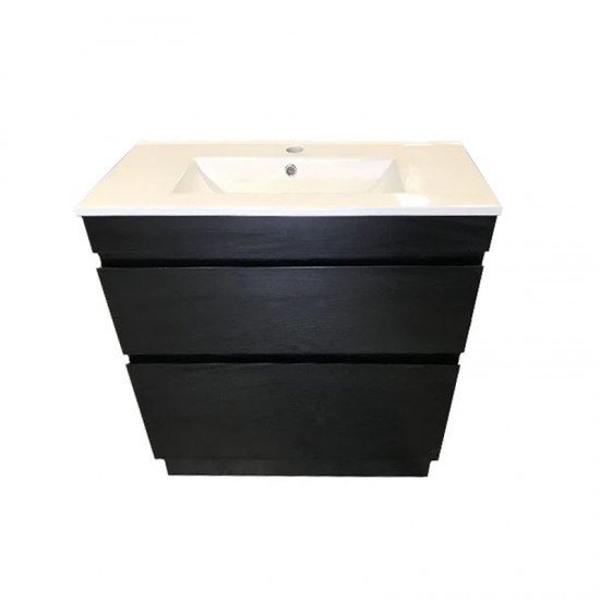 SLIM 750X360X860MM PLYWOOD FLOOR STANDING VANITY - BLACK WITH CERAMIC TOP