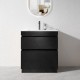 SLIM 750X360X860MM PLYWOOD FLOOR STANDING VANITY - BLACK WITH CERAMIC TOP