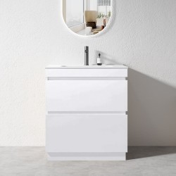 SLIM 750X360X860MM PLYWOOD FLOOR STANDING VANITY - GlOSS WHITE WITH CERAMIC TOP SLIM 750X360X860MM PLYWOOD FLOOR STANDING VANITY - GlOSS WHITE WITH CERAMIC TOP