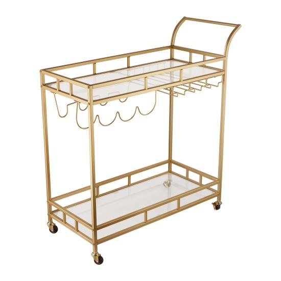 Bar Trolley with Glass Shelves, Rolling Wine and Service Trolley With Wine Rack And Glass Holder, Modern Home Bar Storage Trolley, Suitable for Kitchen and Restaurant Bar Trolley with Glass Shelves, Rolling Wine and Service Trolley With Wine Rack And Glass Holder, Modern Home Bar Storage Trolley, Suitable for Kitchen and Restaurant