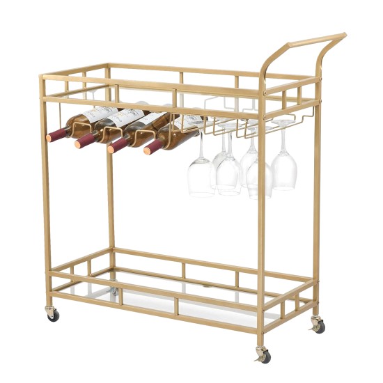 Bar Trolley with Glass Shelves, Rolling Wine and Service Trolley With Wine Rack And Glass Holder, Modern Home Bar Storage Trolley, Suitable for Kitchen and Restaurant Bar Trolley with Glass Shelves, Rolling Wine and Service Trolley With Wine Rack And Glass Holder, Modern Home Bar Storage Trolley, Suitable for Kitchen and Restaurant