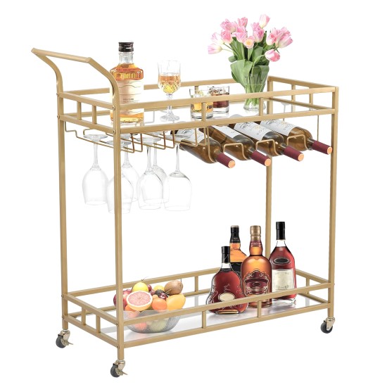 Bar Trolley with Glass Shelves, Rolling Wine and Service Trolley With Wine Rack And Glass Holder, Modern Home Bar Storage Trolley, Suitable for Kitchen and Restaurant Bar Trolley with Glass Shelves, Rolling Wine and Service Trolley With Wine Rack And Glass Holder, Modern Home Bar Storage Trolley, Suitable for Kitchen and Restaurant