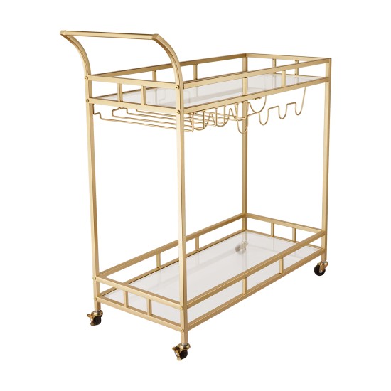 Bar Trolley with Glass Shelves, Rolling Wine and Service Trolley With Wine Rack And Glass Holder, Modern Home Bar Storage Trolley, Suitable for Kitchen and Restaurant Bar Trolley with Glass Shelves, Rolling Wine and Service Trolley With Wine Rack And Glass Holder, Modern Home Bar Storage Trolley, Suitable for Kitchen and Restaurant