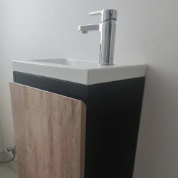 YOLO 400X250X850MM PLYWOOD FLOOR STANDING VANITY - BLACK AND LIGHT OAK WITH CERAMIC TOP YOLO 400X250X850MM PLYWOOD FLOOR STANDING VANITY - BLACK AND LIGHT OAK WITH CERAMIC TOP