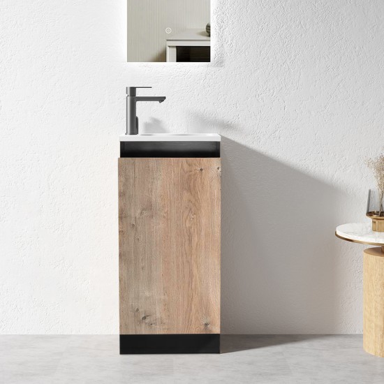 YOLO 400X250X850MM PLYWOOD FLOOR STANDING VANITY - BLACK AND LIGHT OAK WITH CERAMIC TOP