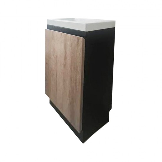 YOLO 400X250X850MM PLYWOOD FLOOR STANDING VANITY - BLACK AND LIGHT OAK WITH CERAMIC TOP