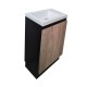 YOLO 400X250X850MM PLYWOOD FLOOR STANDING VANITY - BLACK AND LIGHT OAK WITH CERAMIC TOP