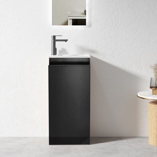 YOLO 400X250X850MM PLYWOOD FLOOR STANDING VANITY - BLACK WITH CERAMIC TOP