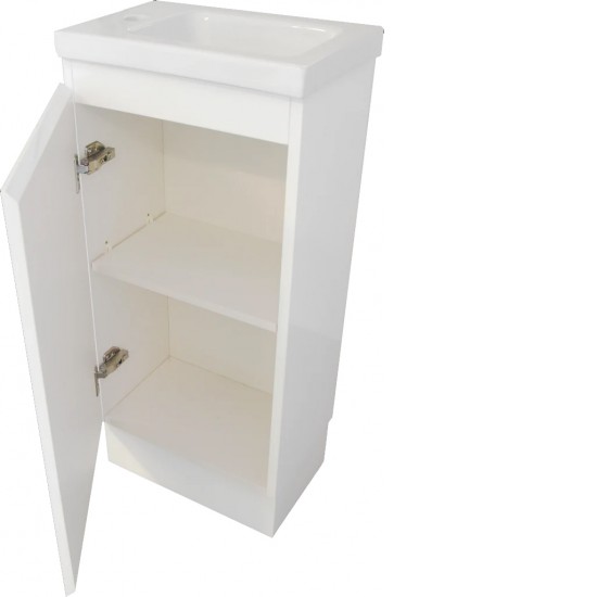 YOLO 400X250X850MM PLYWOOD FLOOR STANDING VANITY - WHITE GLOSS WITH CERAMIC TOP