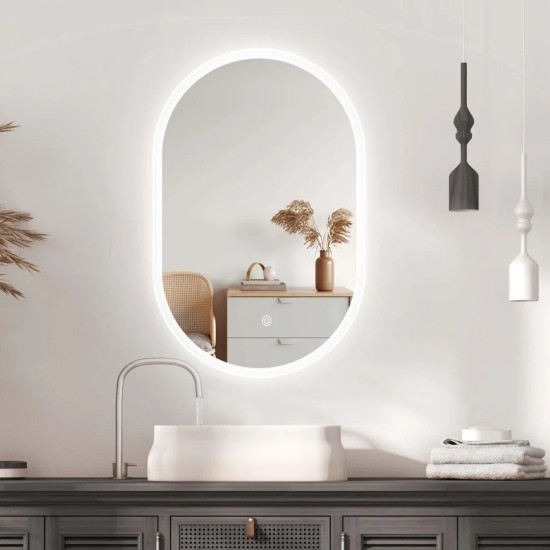 500x800mm Led Mirror Oblong Racetrack LED Wall Mirror Anti Fog Switch 3 Colours Lighting