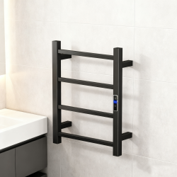 W400 × H500 × D110 mm Square Matt Black Electric With Timer Heated Towel Rack 4 Bars W400 × H500 × D110 mm Square Matt Black Electric With Timer Heated Towel Rack 4 Bars