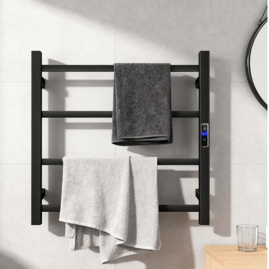 600W× 500H× 110D mm Square Matt Black Electric Heated Towel Rack With Timer 4 Bars 600W× 500H× 110D mm Square Matt Black Electric Heated Towel Rack With Timer 4 Bars