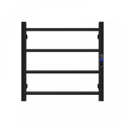 600W× 500H× 110D mm Square Matt Black Electric Heated Towel Rack With Timer 4 Bars