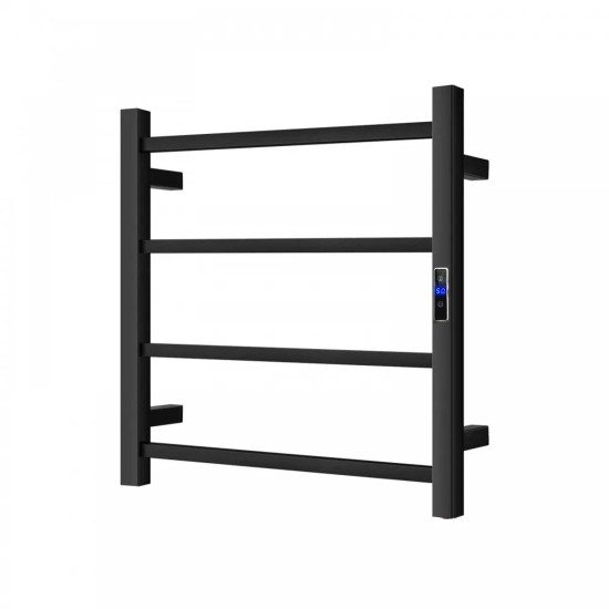 600W× 500H× 110D mm Square Matt Black Electric Heated Towel Rack With Timer 4 Bars 600W× 500H× 110D mm Square Matt Black Electric Heated Towel Rack With Timer 4 Bars