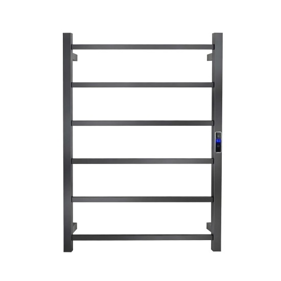 800Hx600Wx110D Gunmetal Grey Electric Heated Towel Rack With Timer 6 Bars