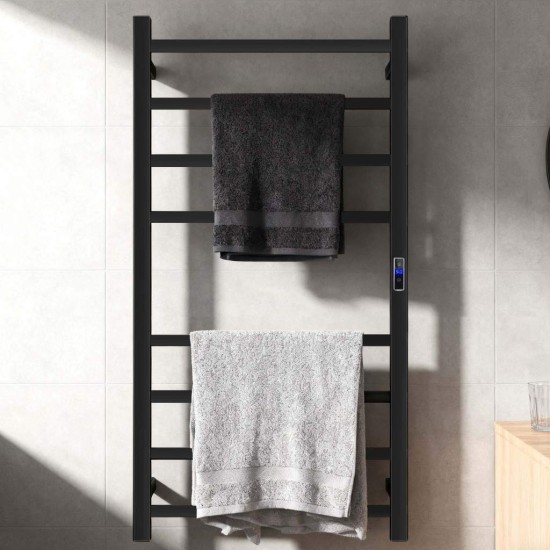 W600 × H1000 × D110mm Square Matt Black Electric Heated Towel Rack With Timer 8 Bars W600 × H1000 × D110mm Square Matt Black Electric Heated Towel Rack With Timer 8 Bars