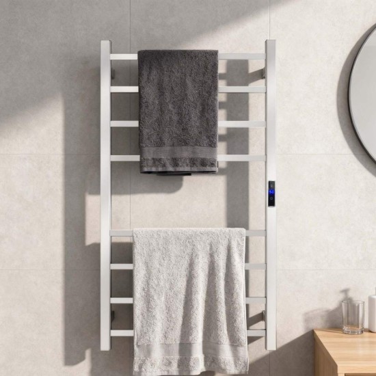 1000Hx600Wx110D Square Chrome Electric Heated Towel Rack With Timer 8 Bars