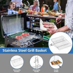 Multi Purpose Portable BBQ Grill Basket Removable Dividers & Foldable Handle