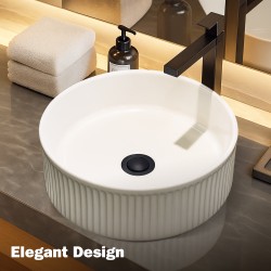 370*370*130mm Bathroom Round Fluted Above Counter Gloss White Ceramic Wash Basin 370*370*130mm Bathroom Round Fluted Above Counter Gloss White Ceramic Wash Basin
