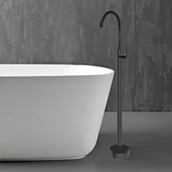 Round Black Solid Brass Freestanding Bath Spout with Mixer Floor Mounted Round Black Solid Brass Freestanding Bath Spout with Mixer Floor Mounted