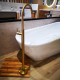 Round Brushed Yellow Gold Solid Brass Freestanding Bath Spout with Mixer Floor Mounted