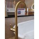 Round Brushed Yellow Gold Solid Brass Freestanding Bath Spout with Mixer Floor Mounted