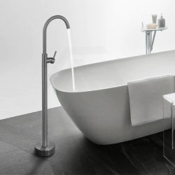 Round Gunmetal Grey Solid Brass Freestanding Bath Spout with Mixer Floor Mounted Round Gunmetal Grey Solid Brass Freestanding Bath Spout with Mixer Floor Mounted