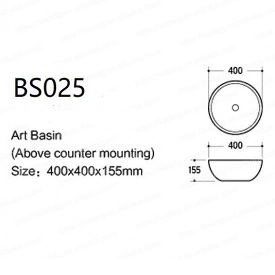 400*400*155mm Bathroom Round Above Counter White Ceramic Wash Basin