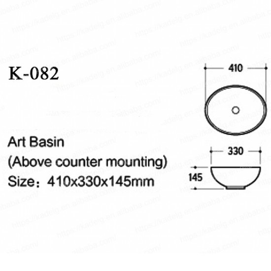 410*330*145mm Bathroom Oval Above Counter White Ceramic Wash Basin