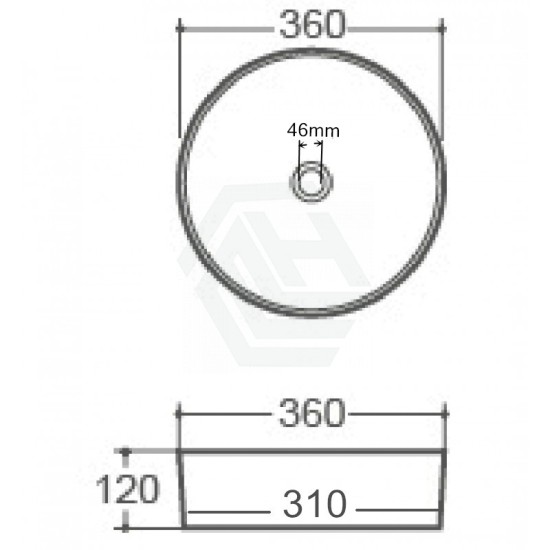 360*360*120mm Bathroom Round Above Counter White Ceramic Wash Basin