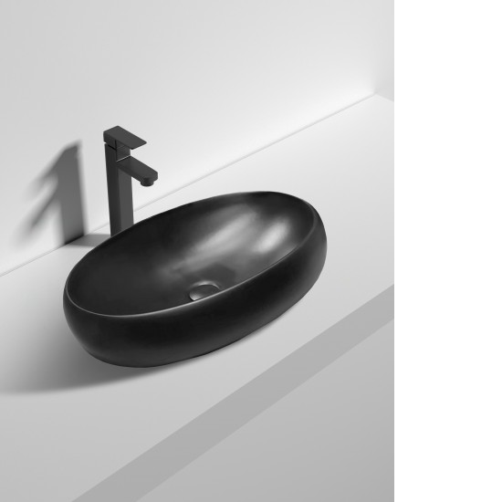 600*400*155mm Bathroom Oval Above Counter Matt Black Ceramic Wash Basin