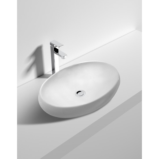 600*400*155mm Bathroom Oval Above Counter White Ceramic Wash Basin