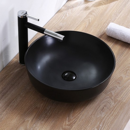 415*415*135mm Bathroom Round Above Counter Matt Black Ceramic Wash Basin