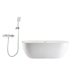1500x700x580mm Oval Freestanding Acrylic Apron White Bathtub with Solid Brass Mixer Diverter & ABS Handheld Shower Tap Set 1500x700x580mm Oval Freestanding Acrylic Apron White Bathtub with Solid Brass Mixer Diverter & ABS Handheld Shower Tap Set