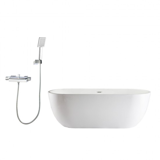 1500x700x580mm Oval Freestanding Acrylic Apron White Bathtub with Solid Brass Mixer Diverter & ABS Handheld Shower Tap Set 1500x700x580mm Oval Freestanding Acrylic Apron White Bathtub with Solid Brass Mixer Diverter & ABS Handheld Shower Tap Set
