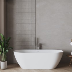 1700x750x580mm Matt White Oval Bathtub Freestanding Acrylic Apron Bathtub