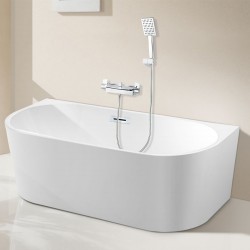 1500x750x580mm Back To Wall Freestanding Acrylic Apron White Bathtub with Solid Brass Mixer Diverter & ABS Handheld Shower Tap Set 1500x750x580mm Back To Wall Freestanding Acrylic Apron White Bathtub with Solid Brass Mixer Diverter & ABS Handheld Shower Tap Set