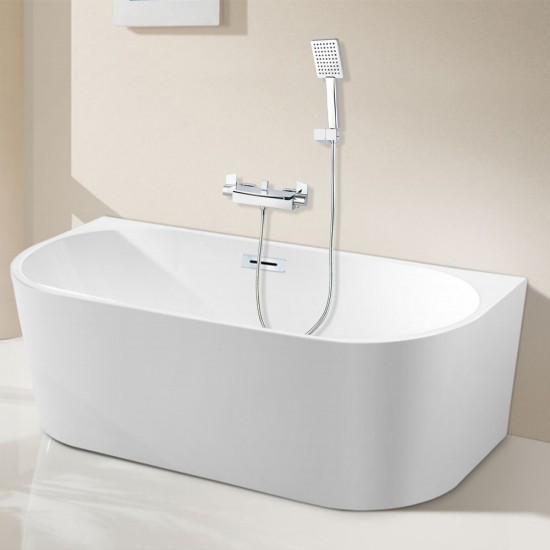 1500x750x580mm Back To Wall Freestanding Acrylic Apron White Bathtub with Solid Brass Mixer Diverter & ABS Handheld Shower Tap Set 1500x750x580mm Back To Wall Freestanding Acrylic Apron White Bathtub with Solid Brass Mixer Diverter & ABS Handheld Shower Tap Set