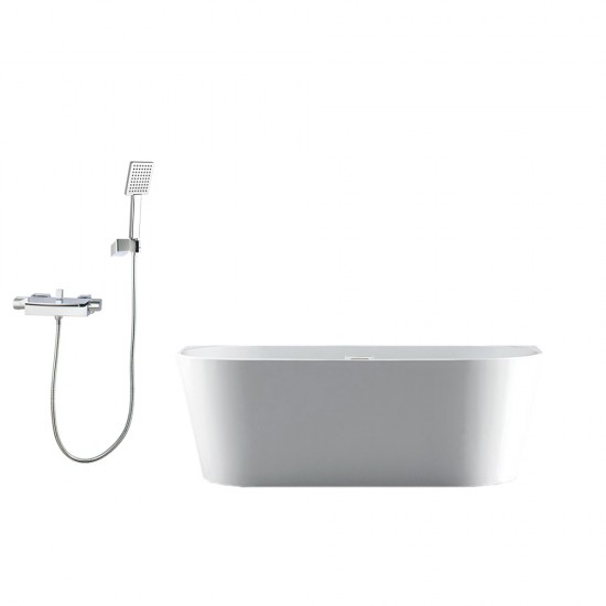 1500x750x580mm Back To Wall Freestanding Acrylic Apron White Bathtub with Solid Brass Mixer Diverter & ABS Handheld Shower Tap Set 1500x750x580mm Back To Wall Freestanding Acrylic Apron White Bathtub with Solid Brass Mixer Diverter & ABS Handheld Shower Tap Set