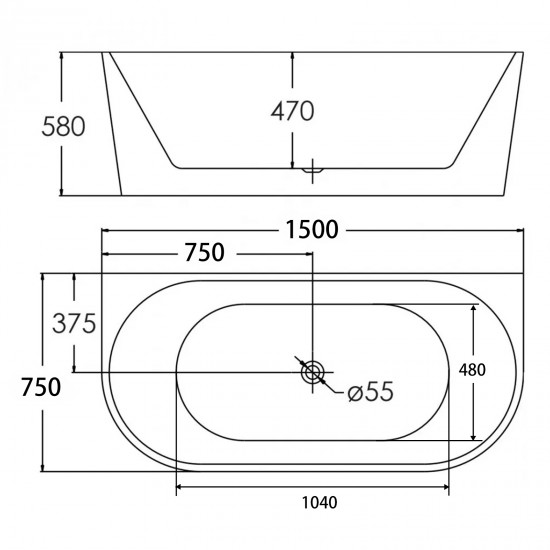 1500x750x580mm Back To Wall Freestanding Acrylic Apron White Bath Tub 